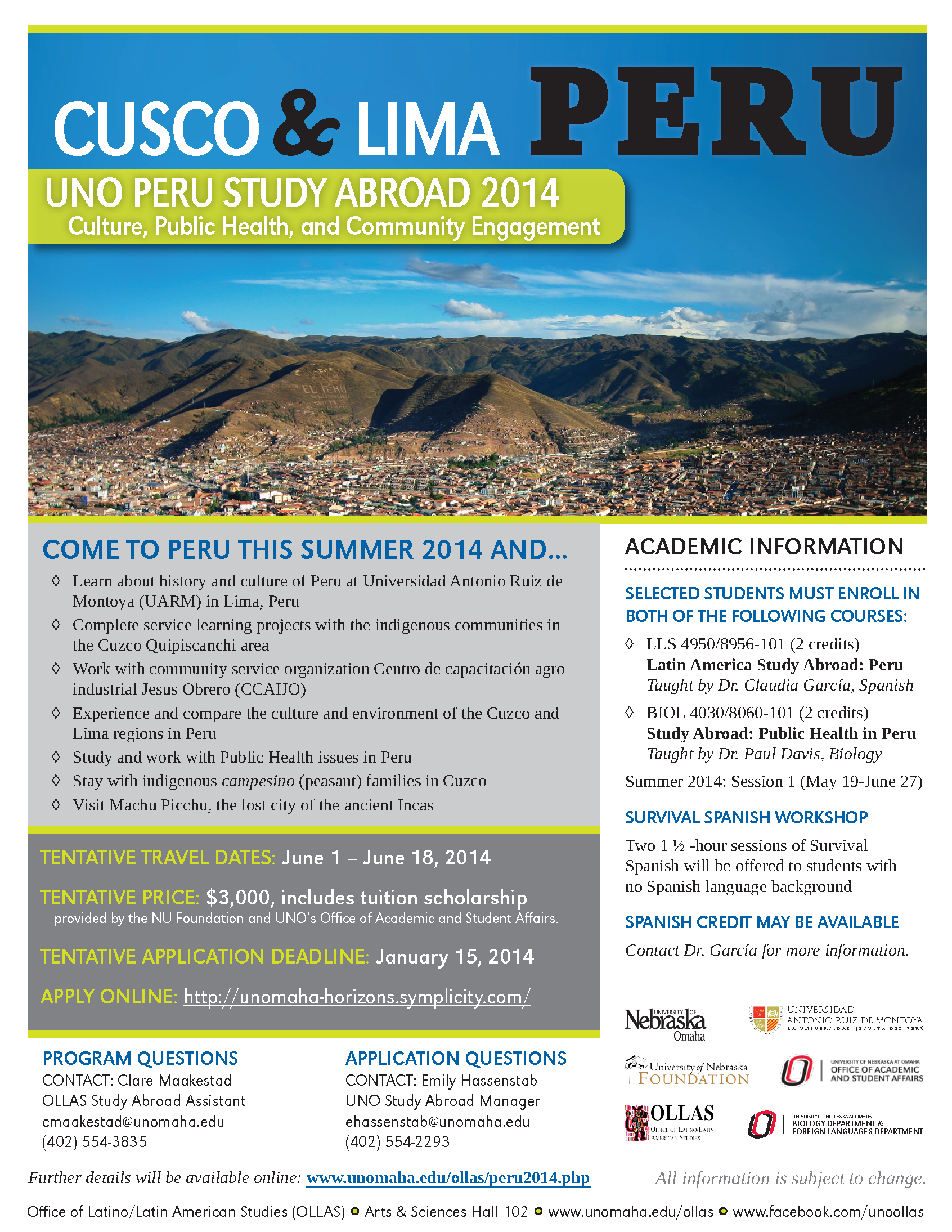 Peru Study Abroad 2014 Flyer